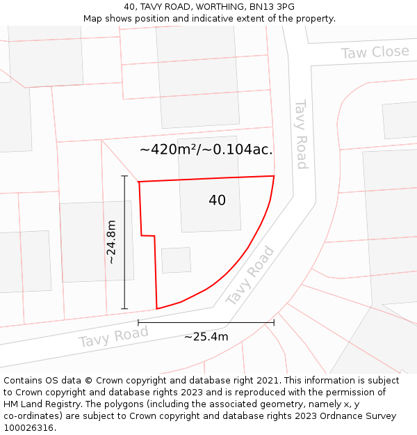 40, TAVY ROAD, WORTHING, BN13 3PG: Plot and title map