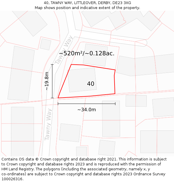 40, TAWNY WAY, LITTLEOVER, DERBY, DE23 3XG: Plot and title map