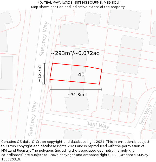 40, TEAL WAY, IWADE, SITTINGBOURNE, ME9 8QU: Plot and title map