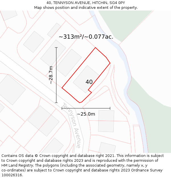 40, TENNYSON AVENUE, HITCHIN, SG4 0PY: Plot and title map