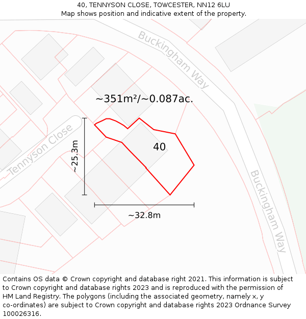 40, TENNYSON CLOSE, TOWCESTER, NN12 6LU: Plot and title map