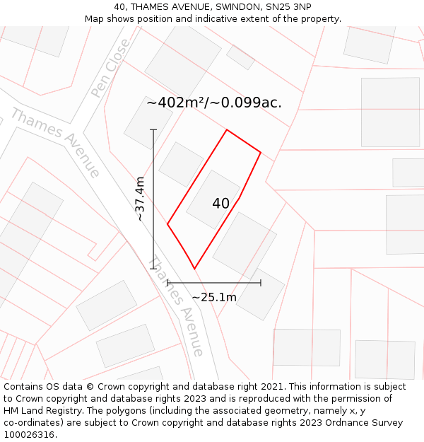 40, THAMES AVENUE, SWINDON, SN25 3NP: Plot and title map