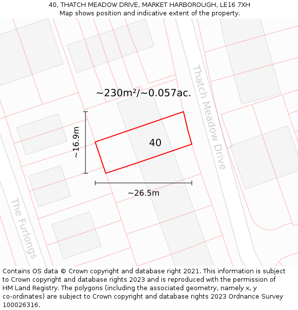 40, THATCH MEADOW DRIVE, MARKET HARBOROUGH, LE16 7XH: Plot and title map