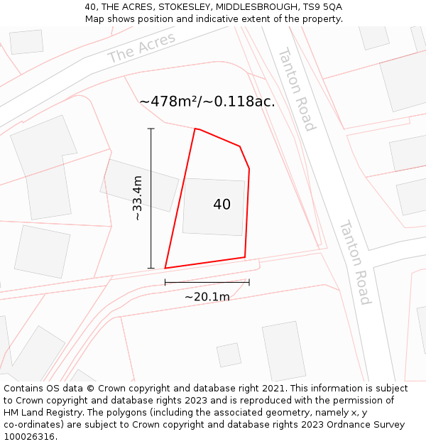 40, THE ACRES, STOKESLEY, MIDDLESBROUGH, TS9 5QA: Plot and title map
