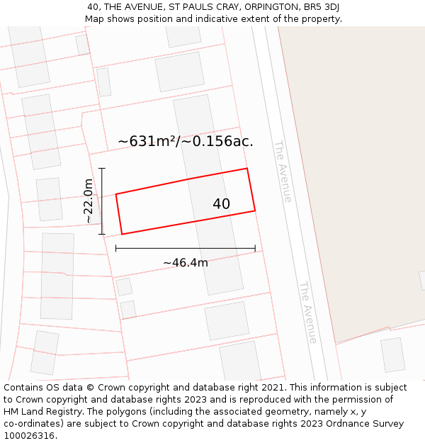 40, THE AVENUE, ST PAULS CRAY, ORPINGTON, BR5 3DJ: Plot and title map