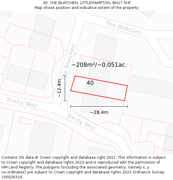 40, THE BLATCHEN, LITTLEHAMPTON, BN17 5HF: Plot and title map