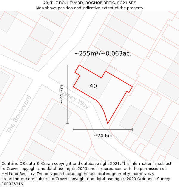40, THE BOULEVARD, BOGNOR REGIS, PO21 5BS: Plot and title map