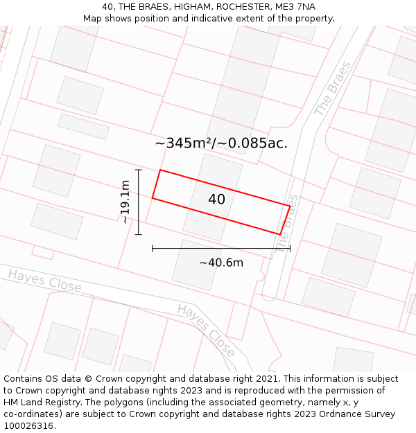 40, THE BRAES, HIGHAM, ROCHESTER, ME3 7NA: Plot and title map