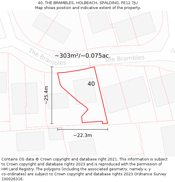 40, THE BRAMBLES, HOLBEACH, SPALDING, PE12 7JU: Plot and title map