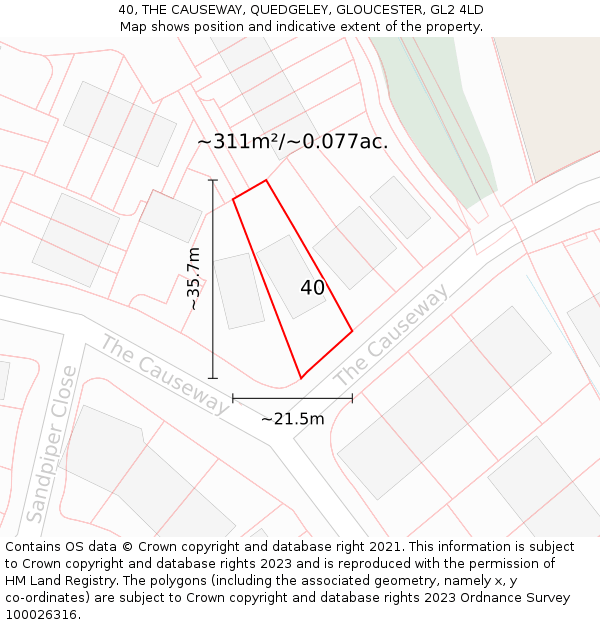 40, THE CAUSEWAY, QUEDGELEY, GLOUCESTER, GL2 4LD: Plot and title map