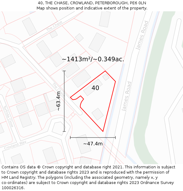 40, THE CHASE, CROWLAND, PETERBOROUGH, PE6 0LN: Plot and title map