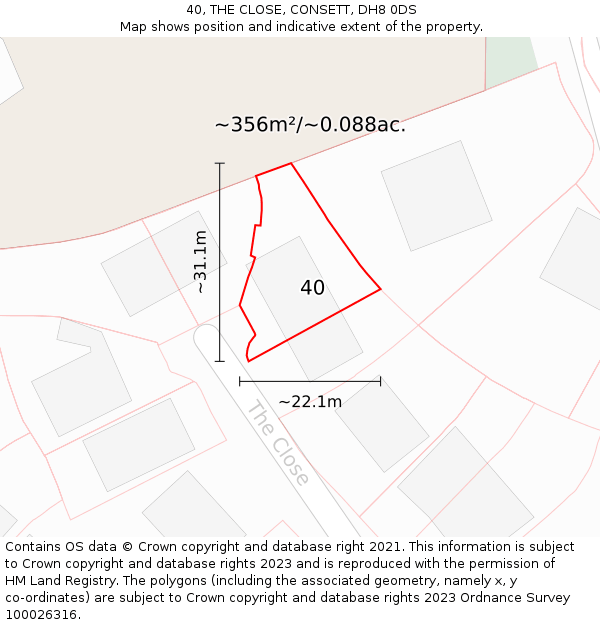 40, THE CLOSE, CONSETT, DH8 0DS: Plot and title map