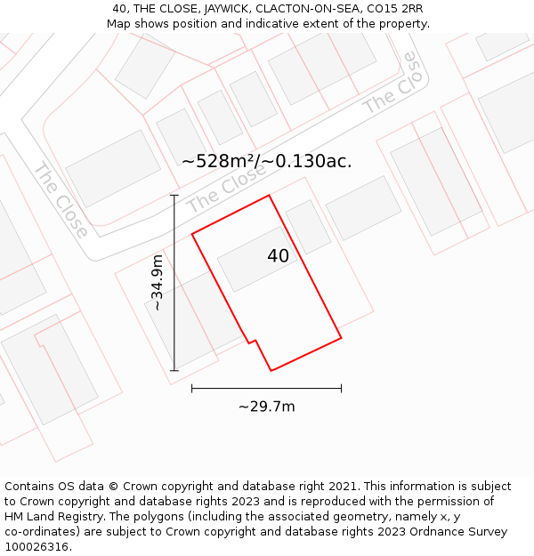 40, THE CLOSE, JAYWICK, CLACTON-ON-SEA, CO15 2RR: Plot and title map