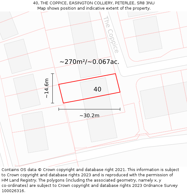 40, THE COPPICE, EASINGTON COLLIERY, PETERLEE, SR8 3NU: Plot and title map