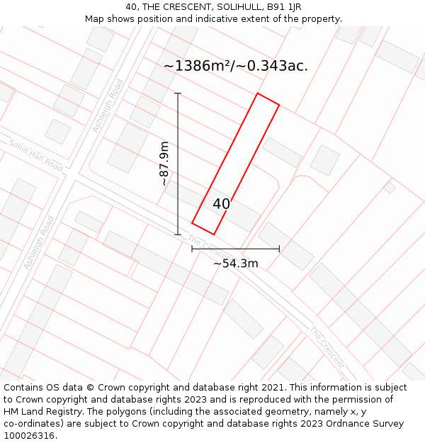 40, THE CRESCENT, SOLIHULL, B91 1JR: Plot and title map