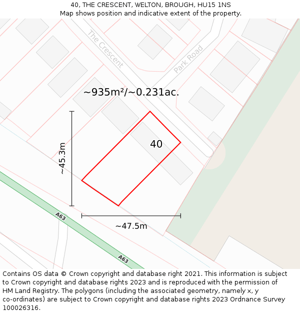 40, THE CRESCENT, WELTON, BROUGH, HU15 1NS: Plot and title map