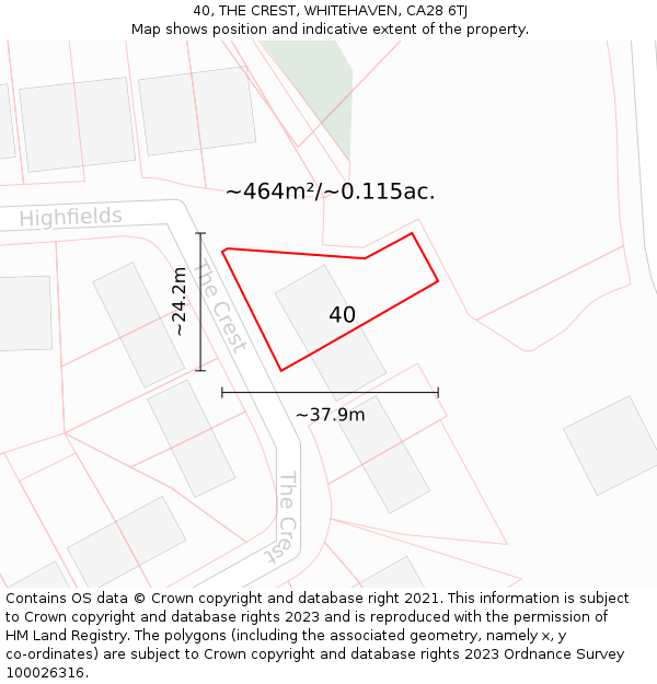 40, THE CREST, WHITEHAVEN, CA28 6TJ: Plot and title map