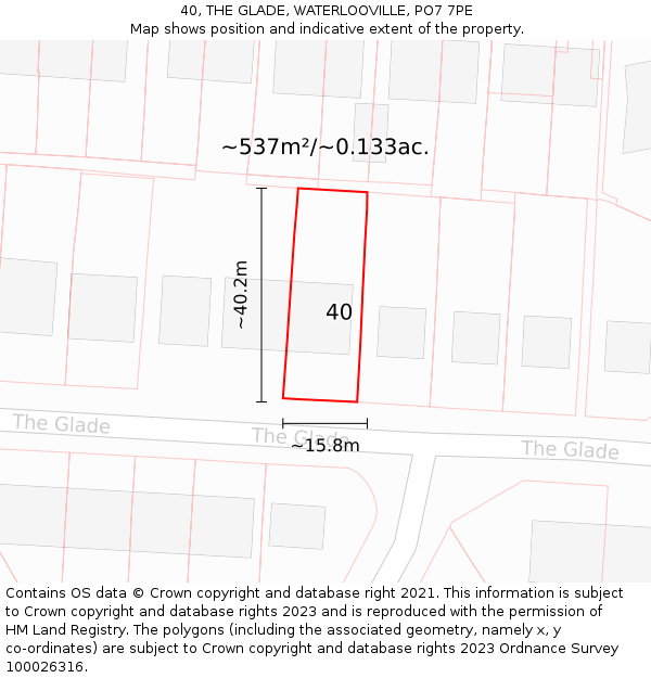40, THE GLADE, WATERLOOVILLE, PO7 7PE: Plot and title map