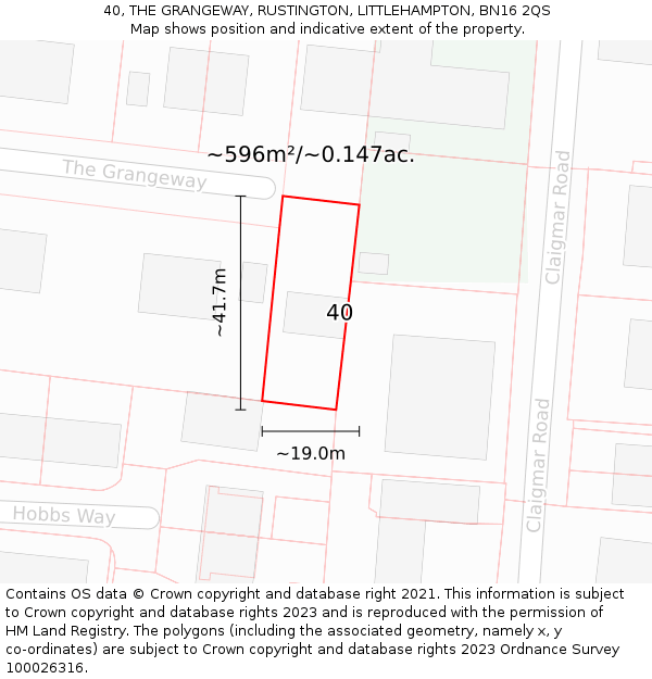 40, THE GRANGEWAY, RUSTINGTON, LITTLEHAMPTON, BN16 2QS: Plot and title map