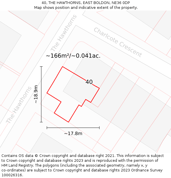 40, THE HAWTHORNS, EAST BOLDON, NE36 0DP: Plot and title map