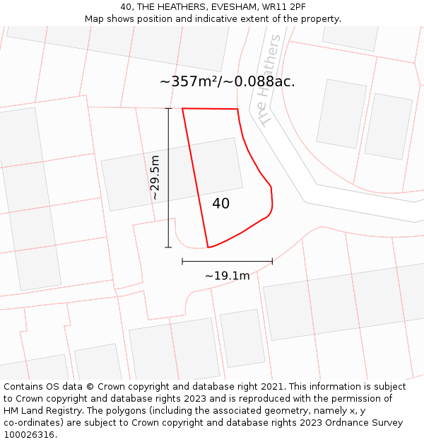 40, THE HEATHERS, EVESHAM, WR11 2PF: Plot and title map