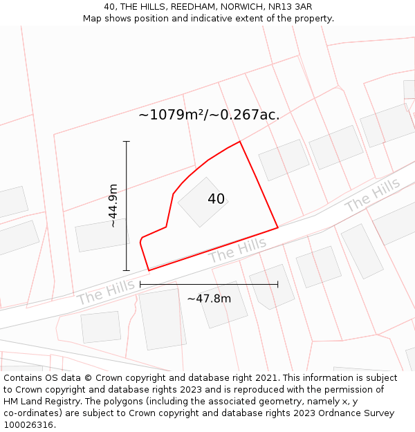 40, THE HILLS, REEDHAM, NORWICH, NR13 3AR: Plot and title map