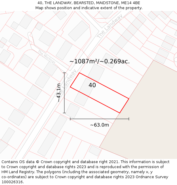 40, THE LANDWAY, BEARSTED, MAIDSTONE, ME14 4BE: Plot and title map