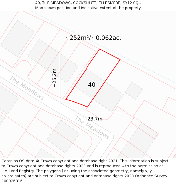 40, THE MEADOWS, COCKSHUTT, ELLESMERE, SY12 0QU: Plot and title map