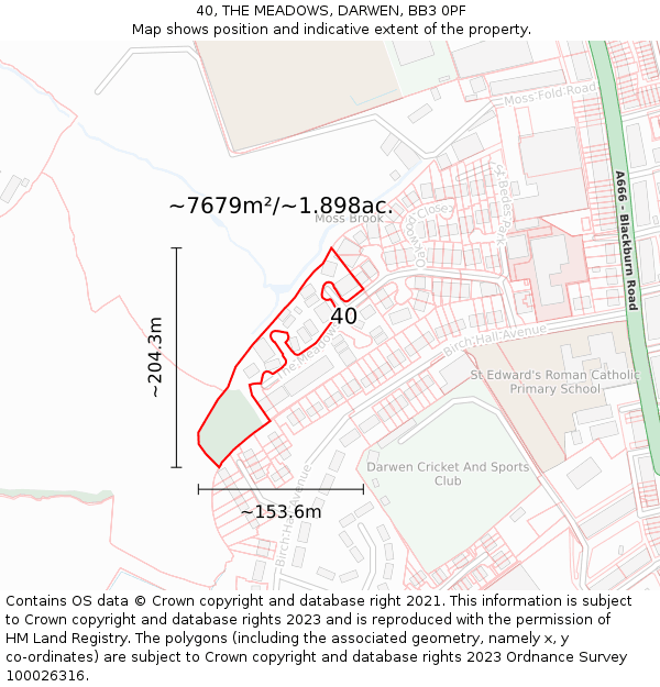 40, THE MEADOWS, DARWEN, BB3 0PF: Plot and title map