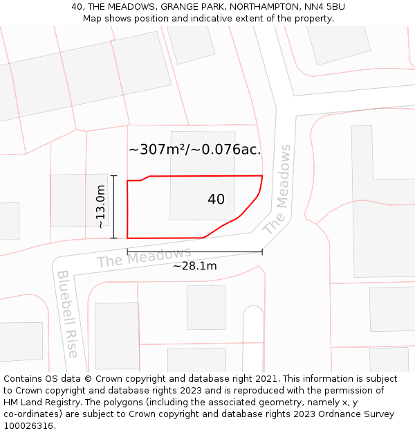 40, THE MEADOWS, GRANGE PARK, NORTHAMPTON, NN4 5BU: Plot and title map