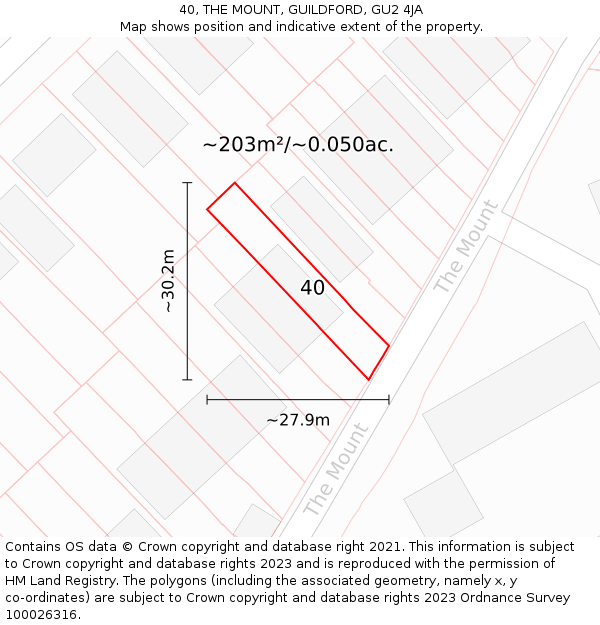 40, THE MOUNT, GUILDFORD, GU2 4JA: Plot and title map