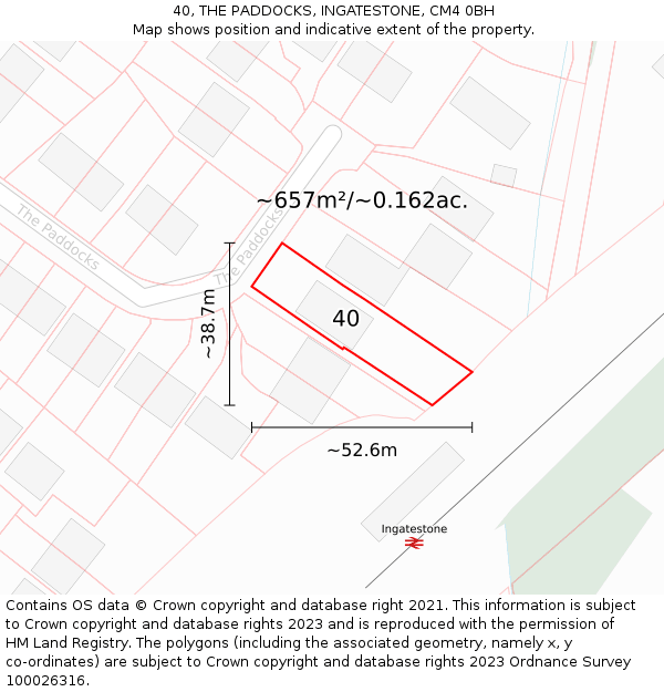 40, THE PADDOCKS, INGATESTONE, CM4 0BH: Plot and title map