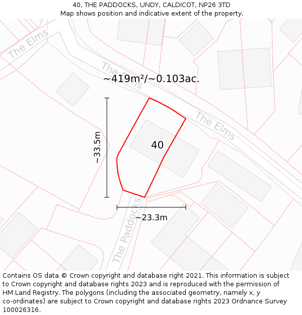40, THE PADDOCKS, UNDY, CALDICOT, NP26 3TD: Plot and title map