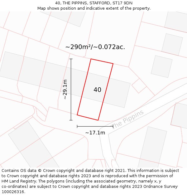 40, THE PIPPINS, STAFFORD, ST17 9DN: Plot and title map
