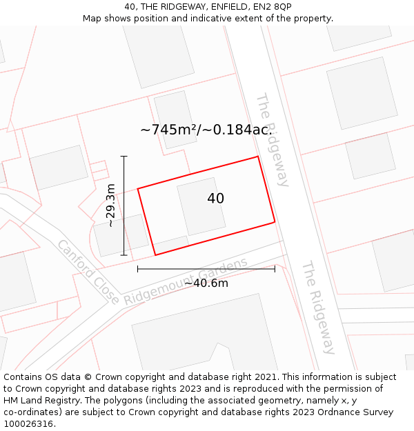 40, THE RIDGEWAY, ENFIELD, EN2 8QP: Plot and title map