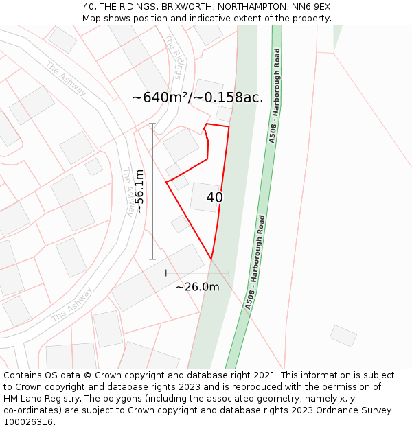 40, THE RIDINGS, BRIXWORTH, NORTHAMPTON, NN6 9EX: Plot and title map