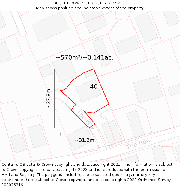 40, THE ROW, SUTTON, ELY, CB6 2PD: Plot and title map