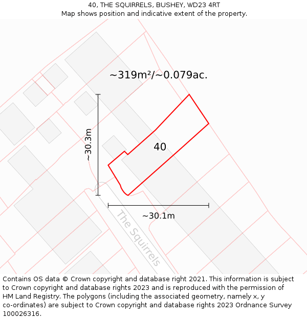 40, THE SQUIRRELS, BUSHEY, WD23 4RT: Plot and title map