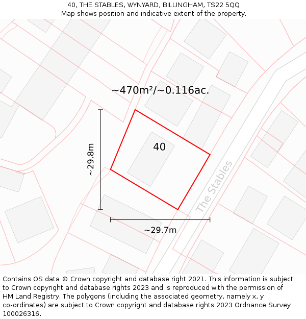 40, THE STABLES, WYNYARD, BILLINGHAM, TS22 5QQ: Plot and title map