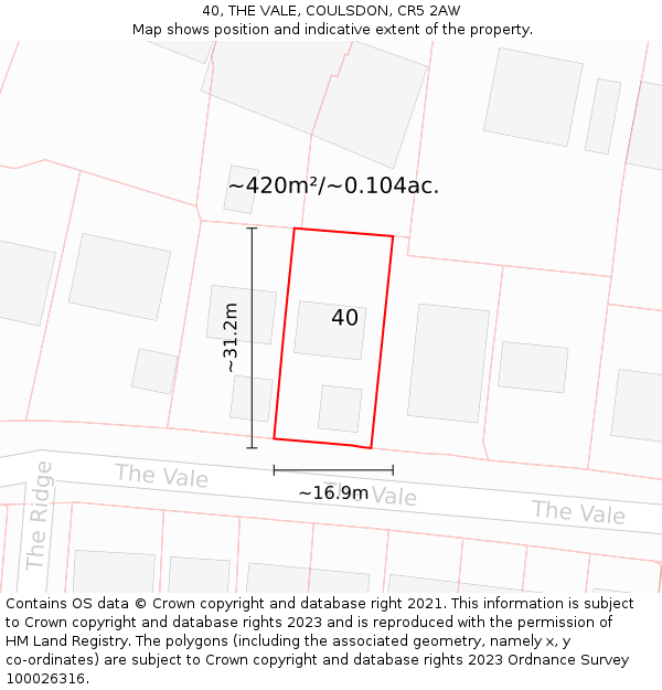 40, THE VALE, COULSDON, CR5 2AW: Plot and title map
