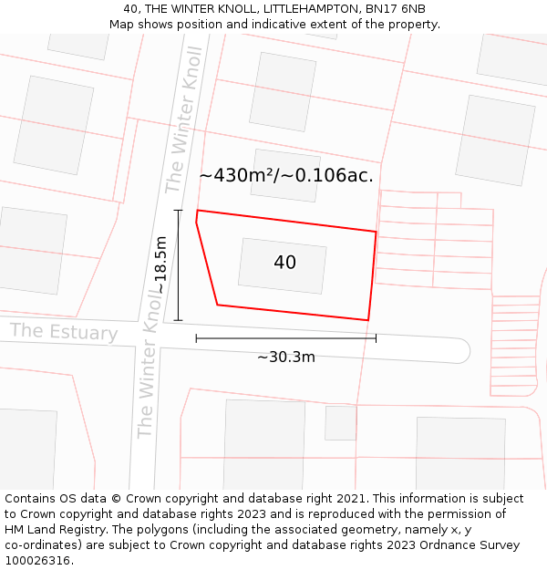 40, THE WINTER KNOLL, LITTLEHAMPTON, BN17 6NB: Plot and title map