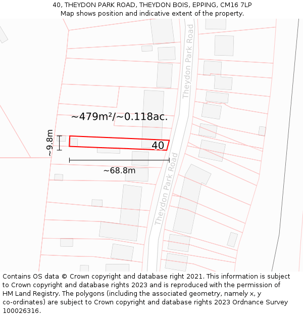 40, THEYDON PARK ROAD, THEYDON BOIS, EPPING, CM16 7LP: Plot and title map