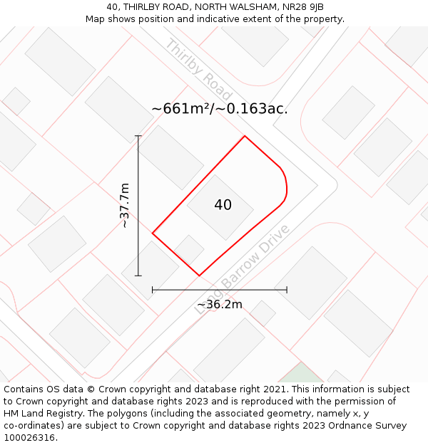 40, THIRLBY ROAD, NORTH WALSHAM, NR28 9JB: Plot and title map