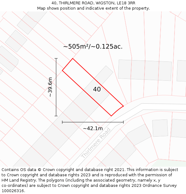40, THIRLMERE ROAD, WIGSTON, LE18 3RR: Plot and title map
