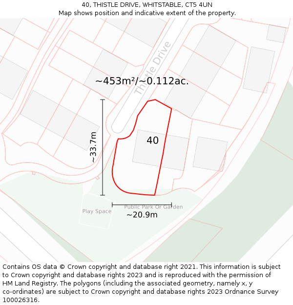40, THISTLE DRIVE, WHITSTABLE, CT5 4UN: Plot and title map