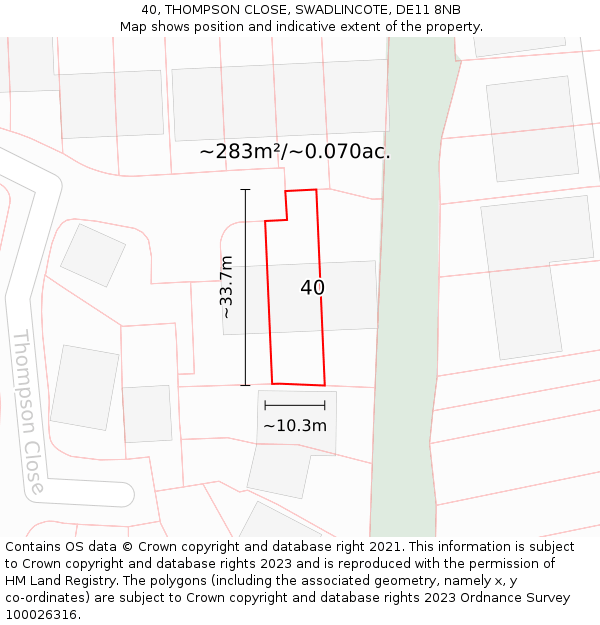 40, THOMPSON CLOSE, SWADLINCOTE, DE11 8NB: Plot and title map