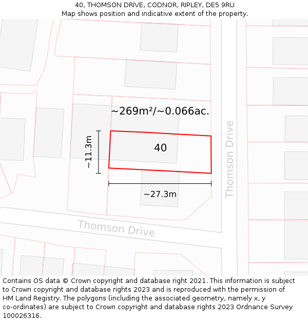 40, THOMSON DRIVE, CODNOR, RIPLEY, DE5 9RU: Plot and title map