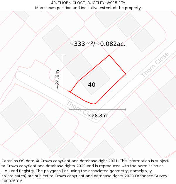 40, THORN CLOSE, RUGELEY, WS15 1TA: Plot and title map