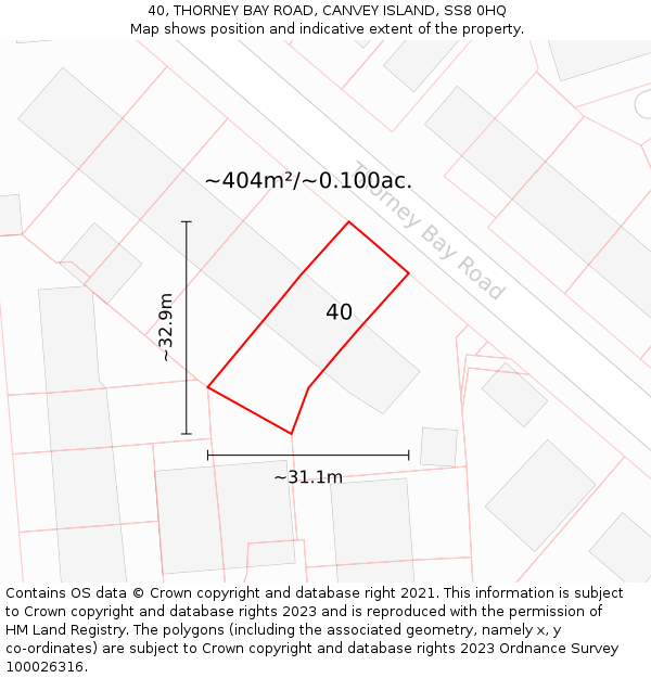 40, THORNEY BAY ROAD, CANVEY ISLAND, SS8 0HQ: Plot and title map