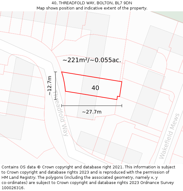 40, THREADFOLD WAY, BOLTON, BL7 9DN: Plot and title map